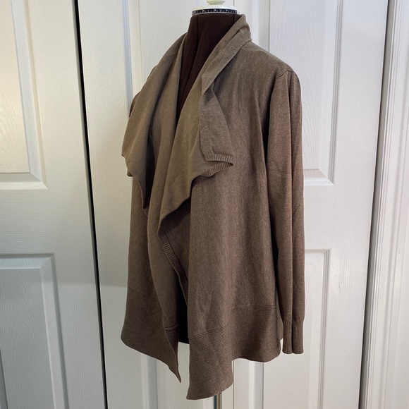 Cleo Waterfall Knit, Open Front Cardigan in Tan, Taupe, Brown, XXL Plus - Picture 7 of 16